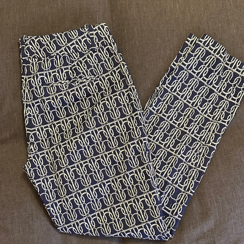 J. Crew Cafe Capri Navy and Cream Patterned Capri Pants
